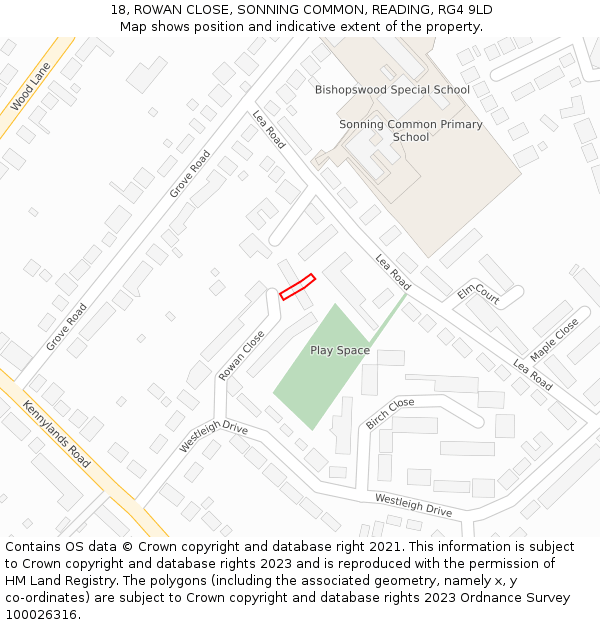 18, ROWAN CLOSE, SONNING COMMON, READING, RG4 9LD: Location map and indicative extent of plot