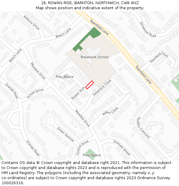 18, ROWAN RISE, BARNTON, NORTHWICH, CW8 4NZ: Location map and indicative extent of plot