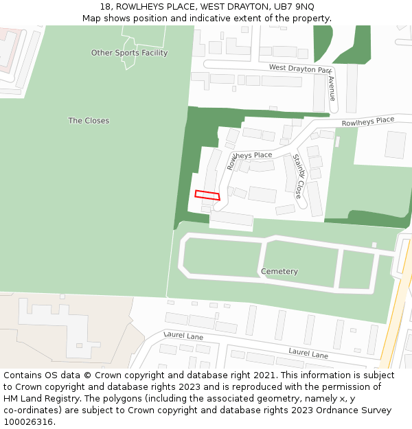 18, ROWLHEYS PLACE, WEST DRAYTON, UB7 9NQ: Location map and indicative extent of plot