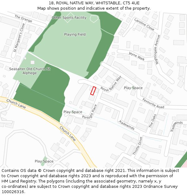 18, ROYAL NATIVE WAY, WHITSTABLE, CT5 4UE: Location map and indicative extent of plot