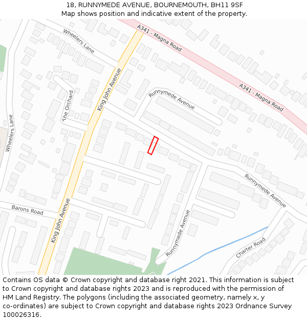 18, RUNNYMEDE AVENUE, BOURNEMOUTH, BH11 9SF: Location map and indicative extent of plot