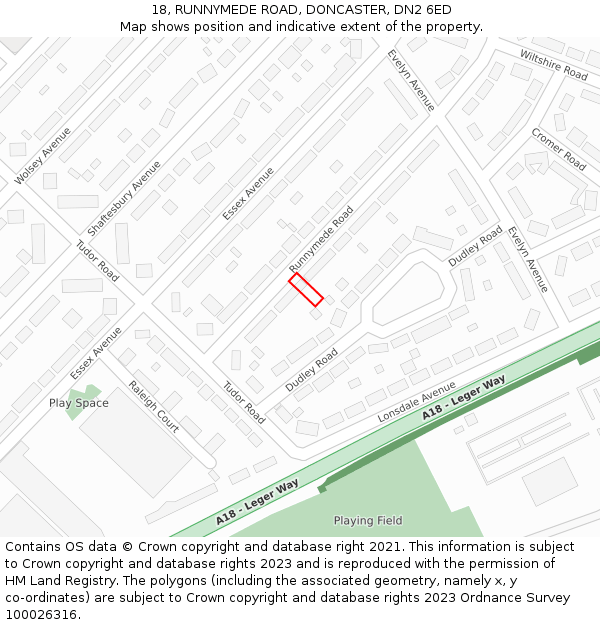 18, RUNNYMEDE ROAD, DONCASTER, DN2 6ED: Location map and indicative extent of plot
