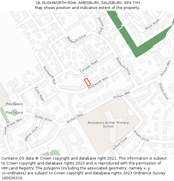 18, RUSHWORTH ROW, AMESBURY, SALISBURY, SP4 7YH: Location map and indicative extent of plot