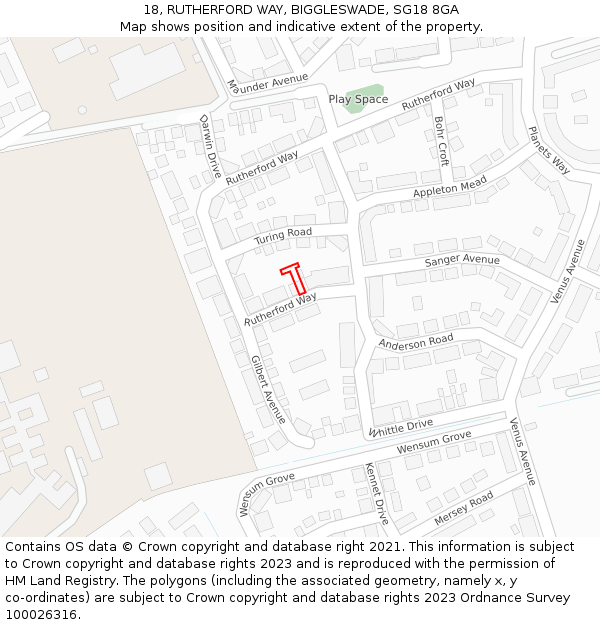 18, RUTHERFORD WAY, BIGGLESWADE, SG18 8GA: Location map and indicative extent of plot