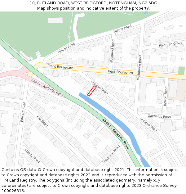 18, RUTLAND ROAD, WEST BRIDGFORD, NOTTINGHAM, NG2 5DG: Location map and indicative extent of plot