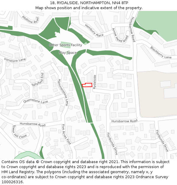 18, RYDALSIDE, NORTHAMPTON, NN4 8TP: Location map and indicative extent of plot