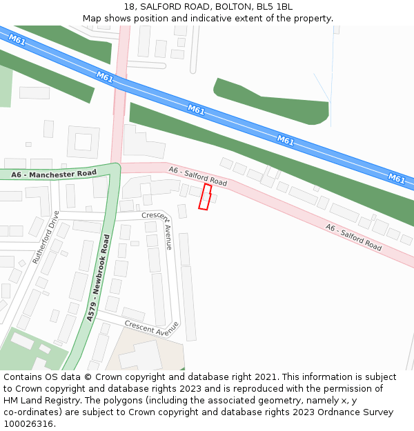 18, SALFORD ROAD, BOLTON, BL5 1BL: Location map and indicative extent of plot