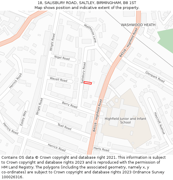 18, SALISBURY ROAD, SALTLEY, BIRMINGHAM, B8 1ST: Location map and indicative extent of plot