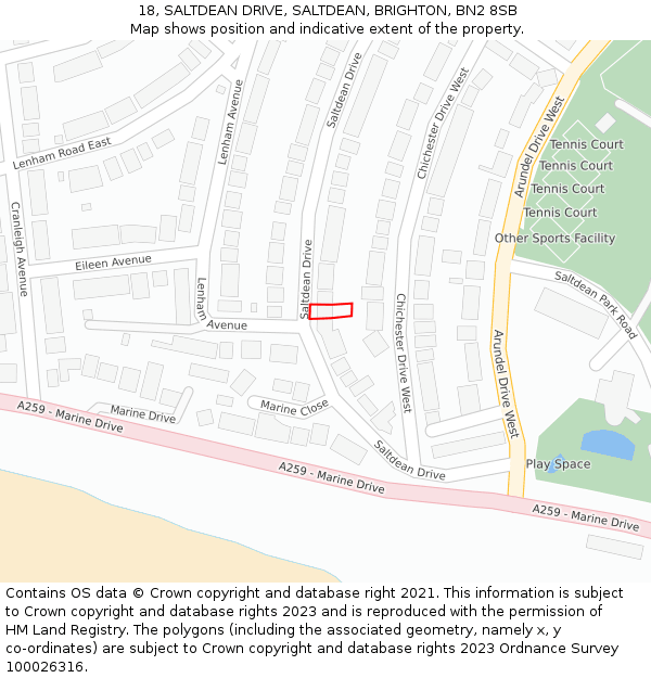 18, SALTDEAN DRIVE, SALTDEAN, BRIGHTON, BN2 8SB: Location map and indicative extent of plot
