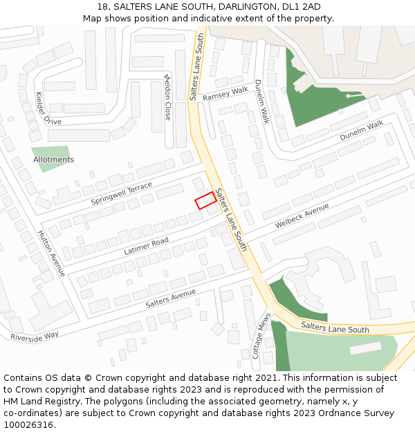 18, SALTERS LANE SOUTH, DARLINGTON, DL1 2AD: Location map and indicative extent of plot