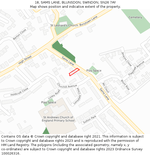 18, SAMS LANE, BLUNSDON, SWINDON, SN26 7AY: Location map and indicative extent of plot