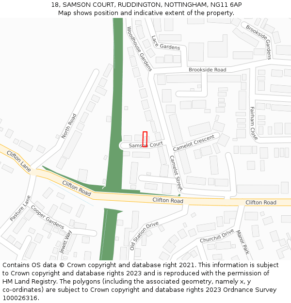 18, SAMSON COURT, RUDDINGTON, NOTTINGHAM, NG11 6AP: Location map and indicative extent of plot