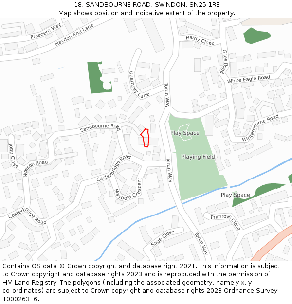 18, SANDBOURNE ROAD, SWINDON, SN25 1RE: Location map and indicative extent of plot