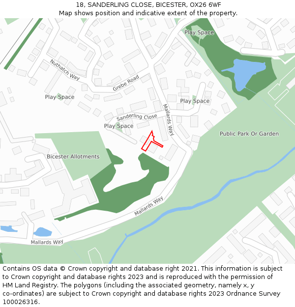 18, SANDERLING CLOSE, BICESTER, OX26 6WF: Location map and indicative extent of plot
