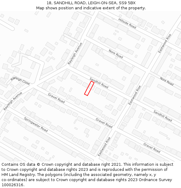 18, SANDHILL ROAD, LEIGH-ON-SEA, SS9 5BX: Location map and indicative extent of plot