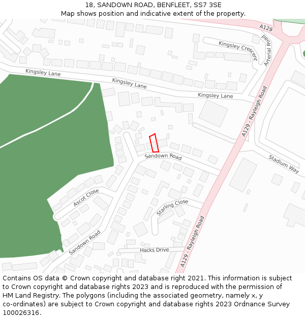 18, SANDOWN ROAD, BENFLEET, SS7 3SE: Location map and indicative extent of plot