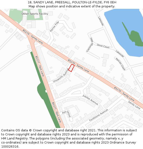 18, SANDY LANE, PREESALL, POULTON-LE-FYLDE, FY6 0EH: Location map and indicative extent of plot