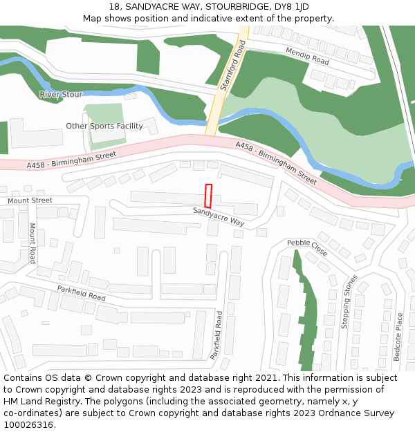18, SANDYACRE WAY, STOURBRIDGE, DY8 1JD: Location map and indicative extent of plot