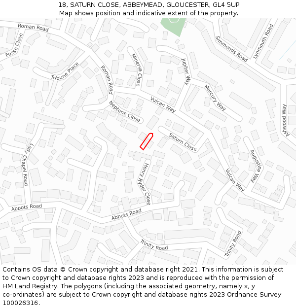 18, SATURN CLOSE, ABBEYMEAD, GLOUCESTER, GL4 5UP: Location map and indicative extent of plot