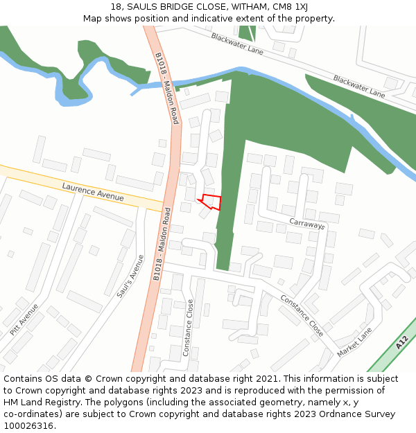 18, SAULS BRIDGE CLOSE, WITHAM, CM8 1XJ: Location map and indicative extent of plot