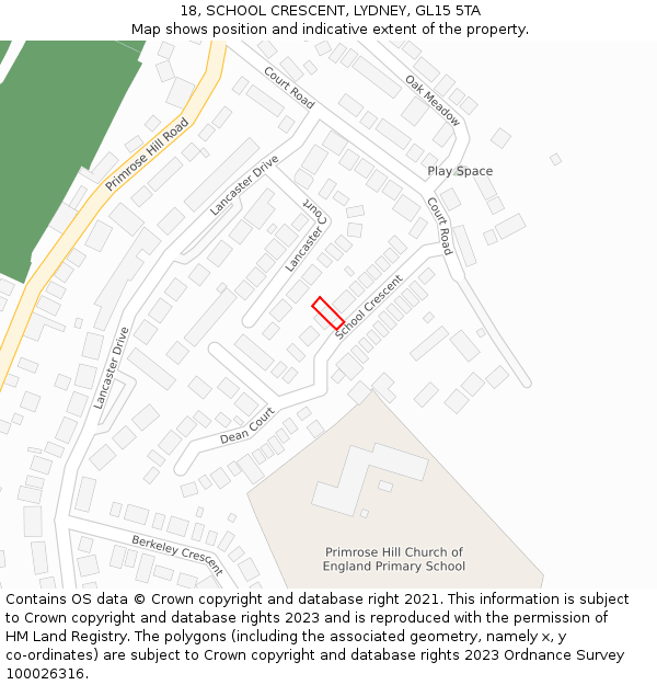 18, SCHOOL CRESCENT, LYDNEY, GL15 5TA: Location map and indicative extent of plot