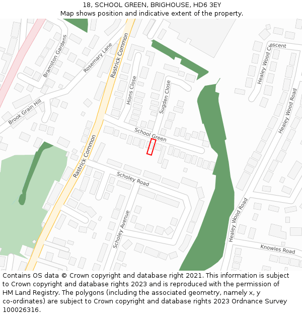 18, SCHOOL GREEN, BRIGHOUSE, HD6 3EY: Location map and indicative extent of plot