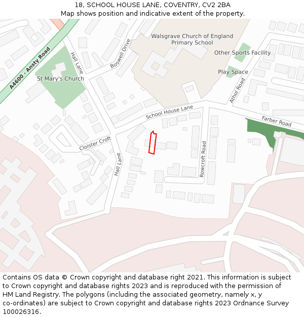 18, SCHOOL HOUSE LANE, COVENTRY, CV2 2BA: Location map and indicative extent of plot