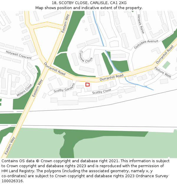 18, SCOTBY CLOSE, CARLISLE, CA1 2XG: Location map and indicative extent of plot