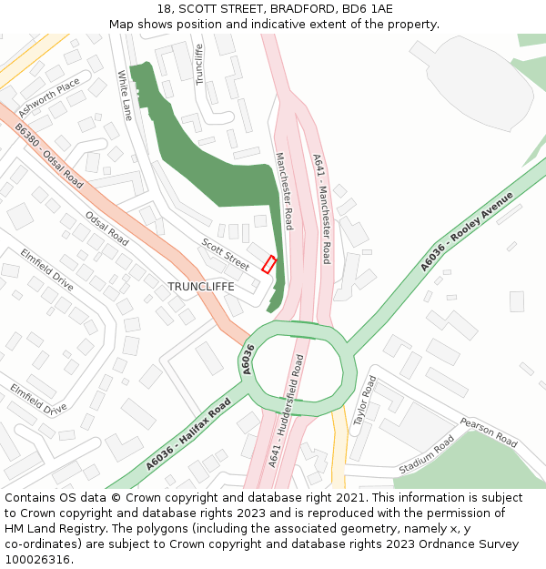 18, SCOTT STREET, BRADFORD, BD6 1AE: Location map and indicative extent of plot