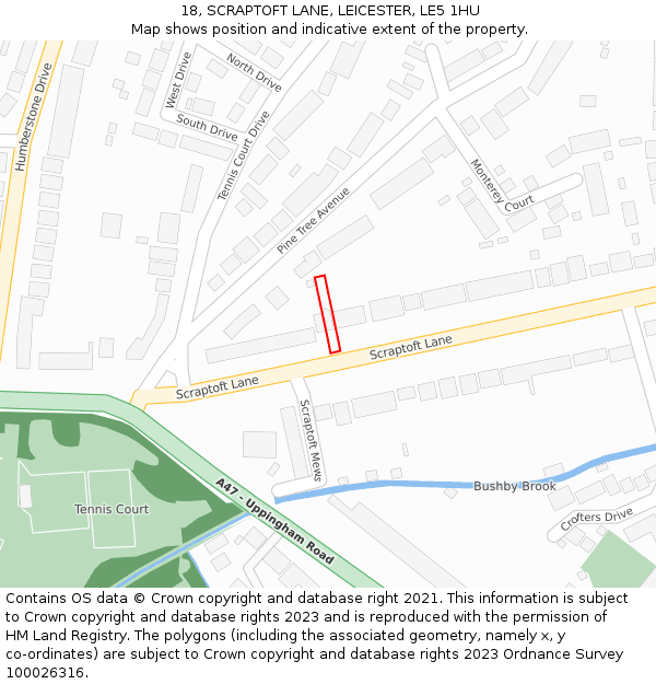 18, SCRAPTOFT LANE, LEICESTER, LE5 1HU: Location map and indicative extent of plot