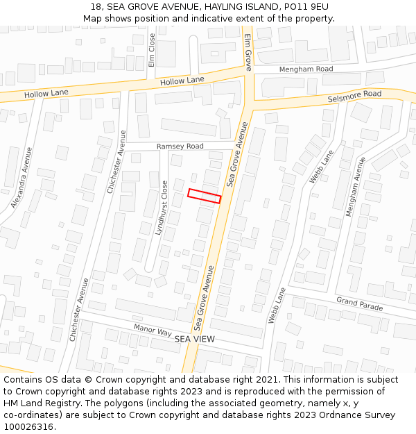 18, SEA GROVE AVENUE, HAYLING ISLAND, PO11 9EU: Location map and indicative extent of plot