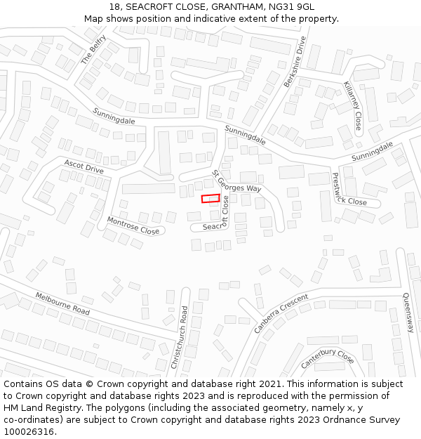 18, SEACROFT CLOSE, GRANTHAM, NG31 9GL: Location map and indicative extent of plot