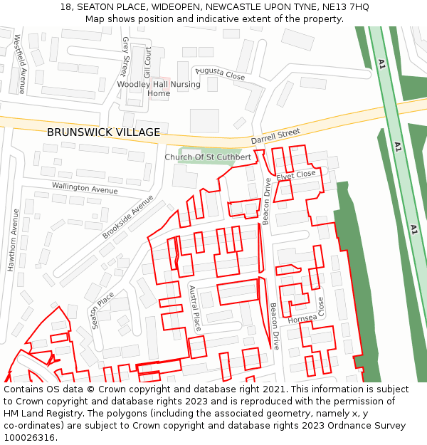 18, SEATON PLACE, WIDEOPEN, NEWCASTLE UPON TYNE, NE13 7HQ: Location map and indicative extent of plot