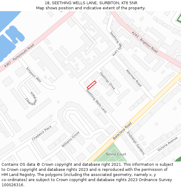 18, SEETHING WELLS LANE, SURBITON, KT6 5NR: Location map and indicative extent of plot