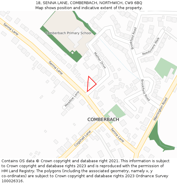 18, SENNA LANE, COMBERBACH, NORTHWICH, CW9 6BQ: Location map and indicative extent of plot