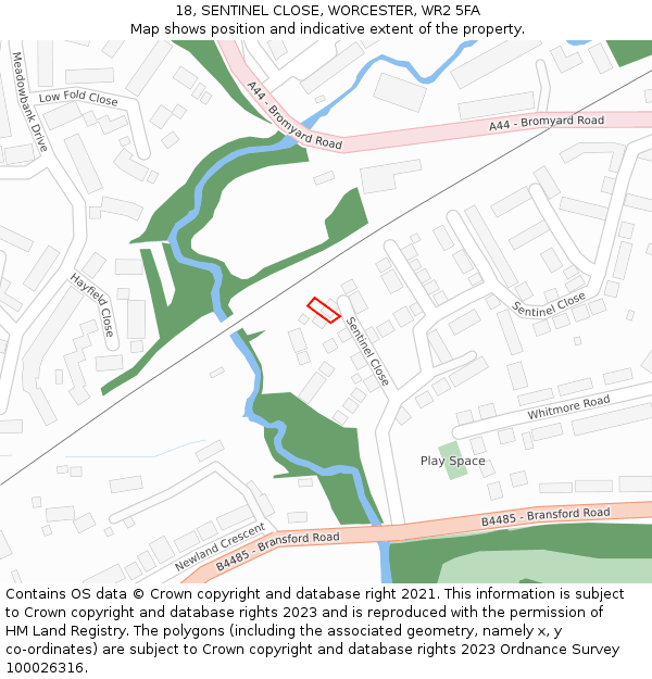 18, SENTINEL CLOSE, WORCESTER, WR2 5FA: Location map and indicative extent of plot