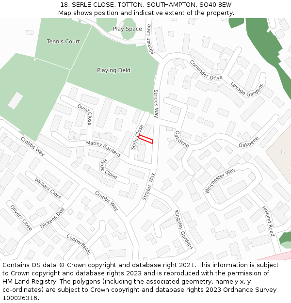 18, SERLE CLOSE, TOTTON, SOUTHAMPTON, SO40 8EW: Location map and indicative extent of plot