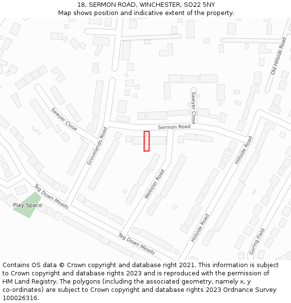 18, SERMON ROAD, WINCHESTER, SO22 5NY: Location map and indicative extent of plot