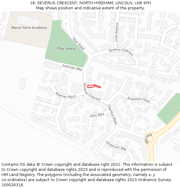 18, SEVERUS CRESCENT, NORTH HYKEHAM, LINCOLN, LN6 9YH: Location map and indicative extent of plot