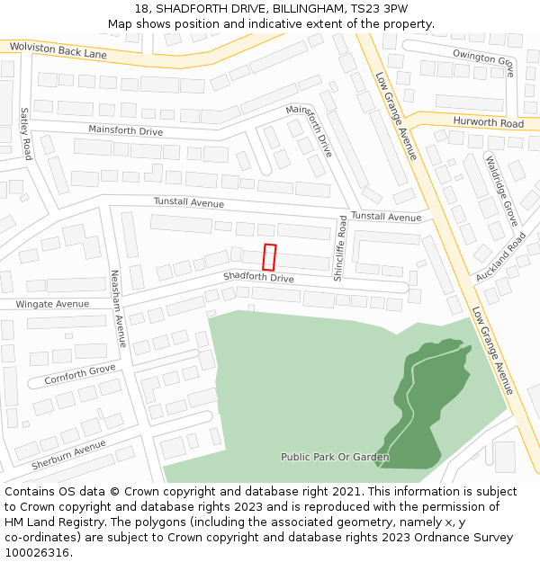 18, SHADFORTH DRIVE, BILLINGHAM, TS23 3PW: Location map and indicative extent of plot