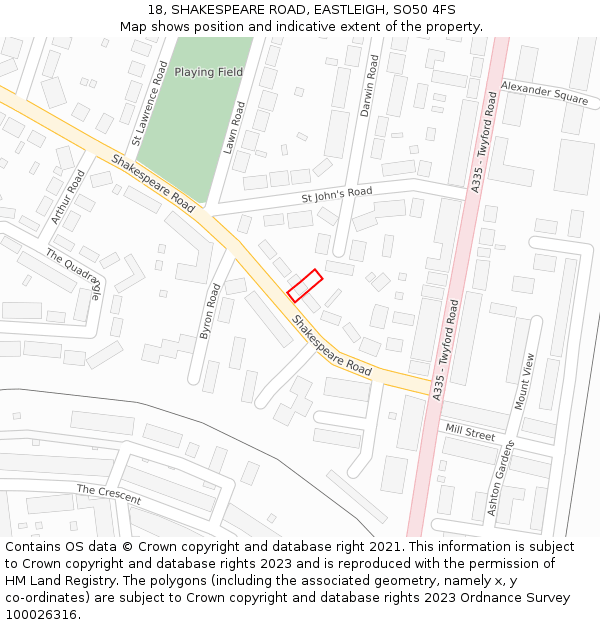 18, SHAKESPEARE ROAD, EASTLEIGH, SO50 4FS: Location map and indicative extent of plot