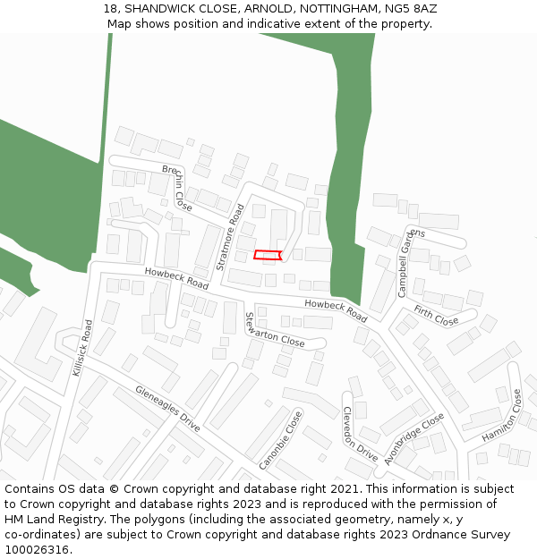 18, SHANDWICK CLOSE, ARNOLD, NOTTINGHAM, NG5 8AZ: Location map and indicative extent of plot