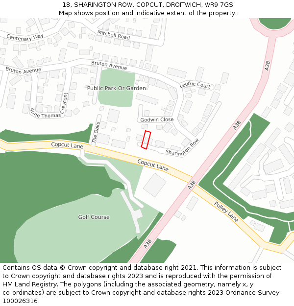 18, SHARINGTON ROW, COPCUT, DROITWICH, WR9 7GS: Location map and indicative extent of plot