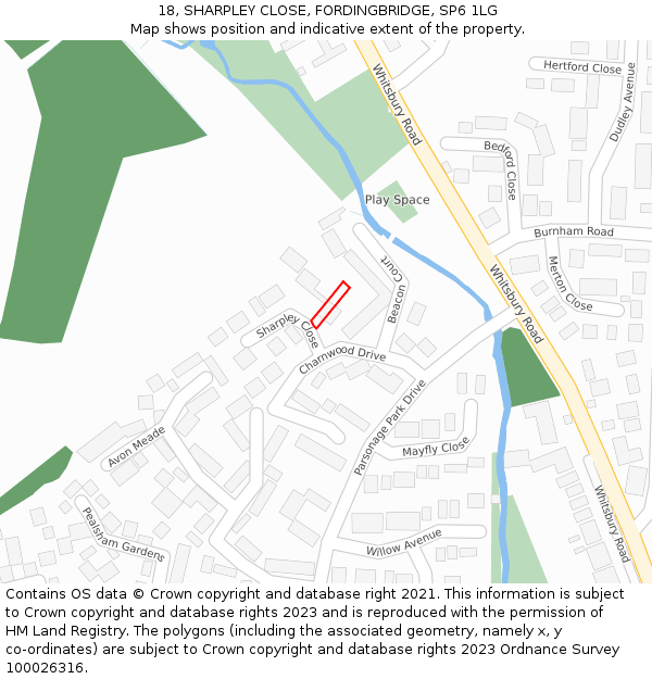 18, SHARPLEY CLOSE, FORDINGBRIDGE, SP6 1LG: Location map and indicative extent of plot