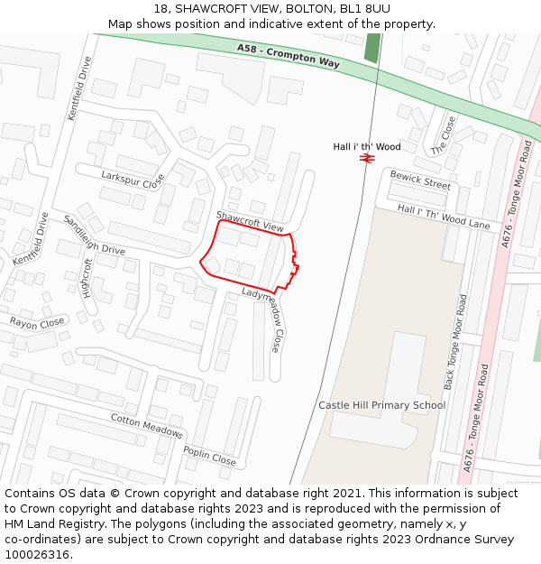 18, SHAWCROFT VIEW, BOLTON, BL1 8UU: Location map and indicative extent of plot