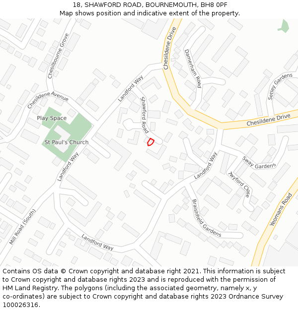 18, SHAWFORD ROAD, BOURNEMOUTH, BH8 0PF: Location map and indicative extent of plot