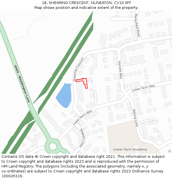 18, SHEARING CRESCENT, NUNEATON, CV10 0FF: Location map and indicative extent of plot