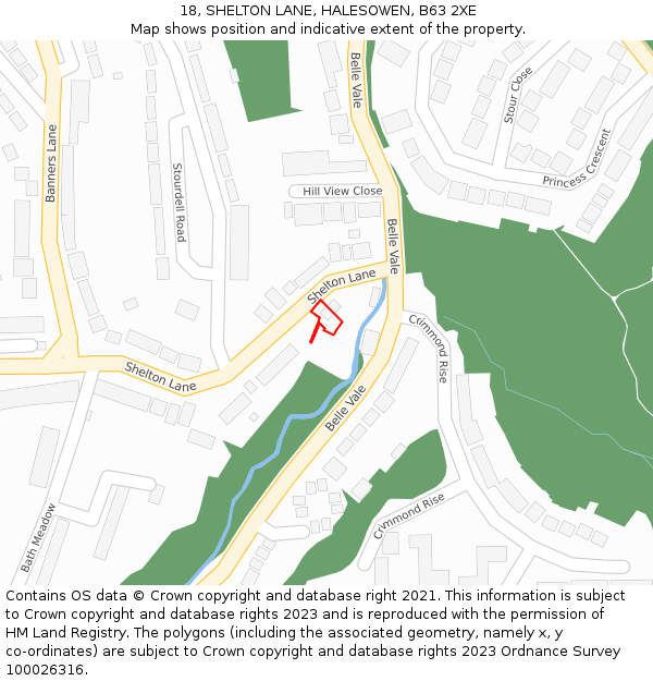 18, SHELTON LANE, HALESOWEN, B63 2XE: Location map and indicative extent of plot