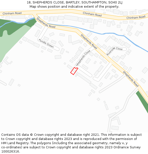 18, SHEPHERDS CLOSE, BARTLEY, SOUTHAMPTON, SO40 2LJ: Location map and indicative extent of plot