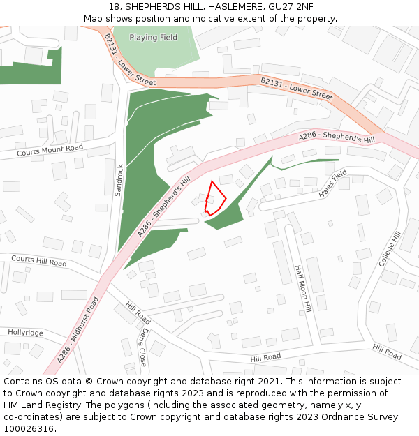 18, SHEPHERDS HILL, HASLEMERE, GU27 2NF: Location map and indicative extent of plot